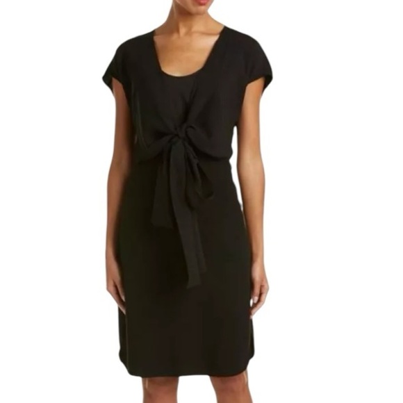 Lafayette 148 Office Cocktail Tie Front Silk Sheath Dress - Black - Size 10 - Picture 1 of 7